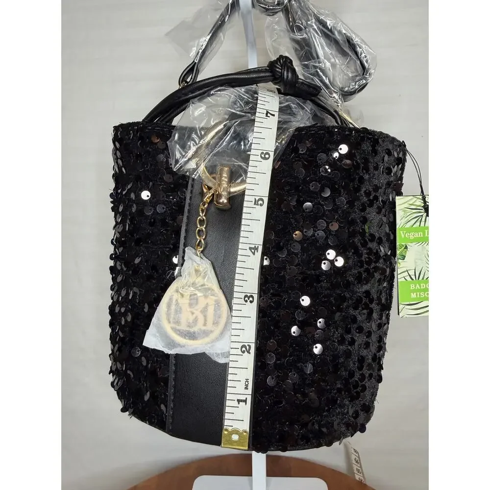 Badgley Mischka Black Sequin Bucket Bag NWT Crossbody MSRP $159